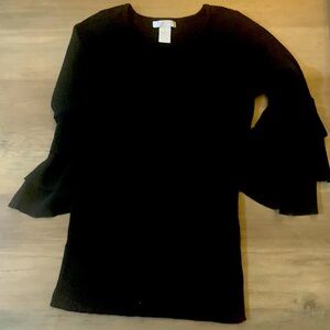 Beautiful black tunic sweater with flutter sheer sleeve accent perfect shape